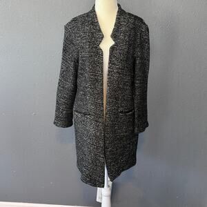 KUT Tweed Blazer Women Medium Dark Gray Long Lapel Collar Classic Chic